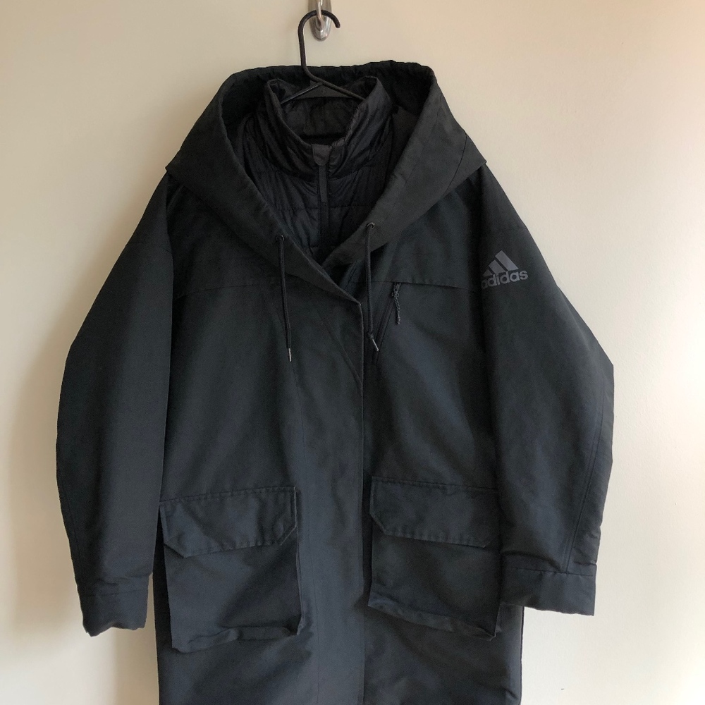 Adidas hooded Long heavy jacket "Black"